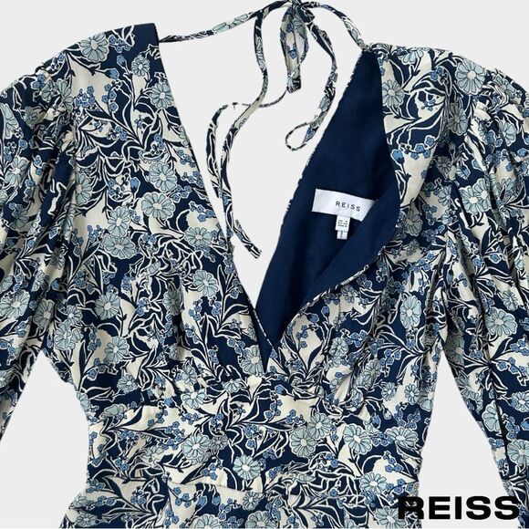 Reiss Blue Daisy Floral Print Puff Sleeve Mini Dress - Picture 7 of 9